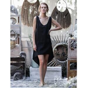 Chintamani Alchemi Dress Medium Backless Tunic Linen Black Minimalist Boho